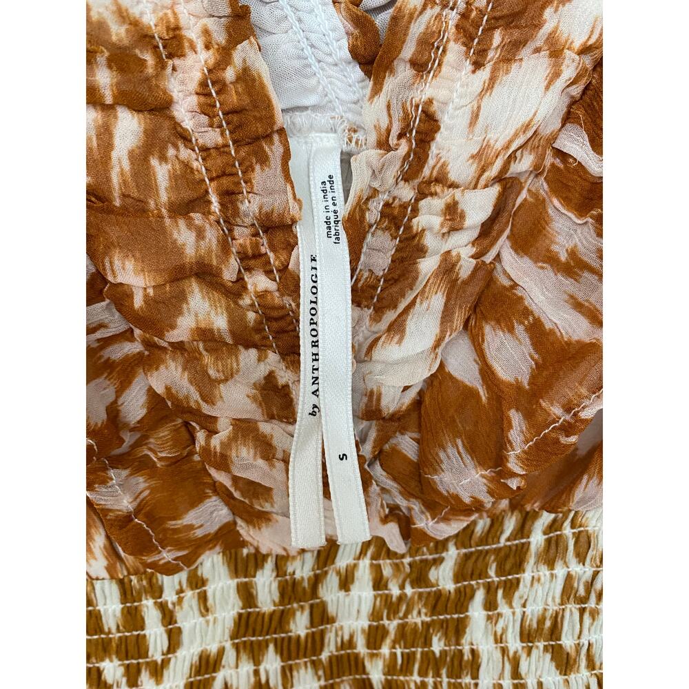 Anthropologie Odetta Ruffled V Neck Maxi Dress Small Honey Orange Boho Cottage - Picture 9 of 13